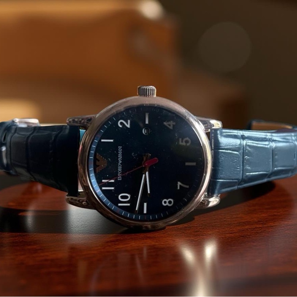 EMPORIO ARMANI AR11135 MEN'S BLUE EMBOSSED LEATHER STRAP WATCH NEW